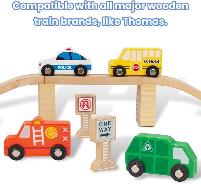 Wooden Train Car Sets for Toddlers, Train Toy Magnetic Sets Fits Brio, Thomas, Melissa and Doug, Kids for Boys Girls 3 4 5 Years Old