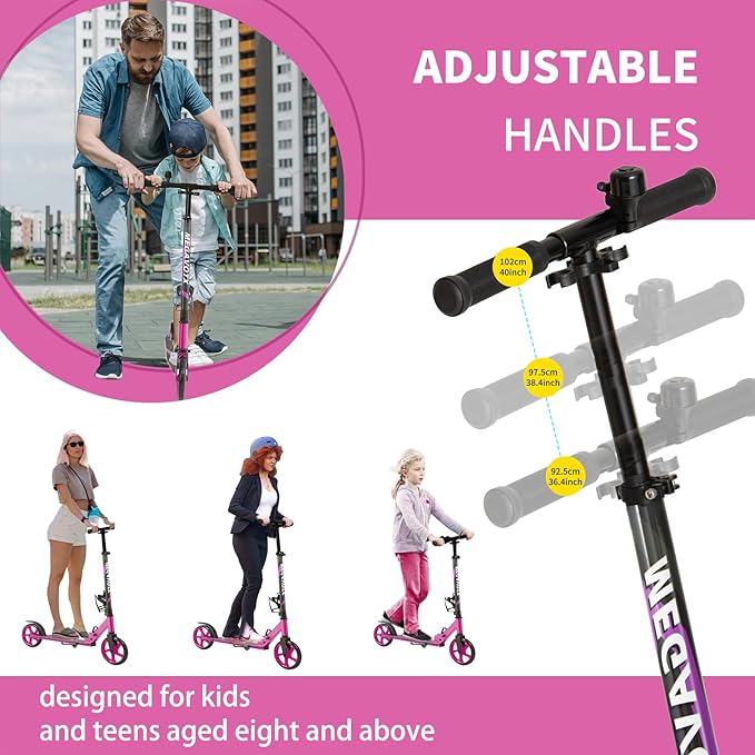 Kids & Adults Kick Scooter – 2 or 3 Wheel Options (LED on 3-Wheel) for Outdoor Fun & Commuting, Foldable and Portable, Adjustable Handle, Anti-Slip Deck (Ages 3 to Adult),Birthday Gift
