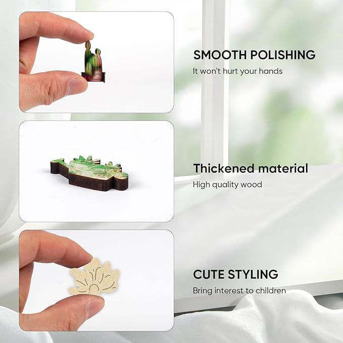 Ball Cactus Wooden Jigsaw Puzzle for Adult and Kids 300 Pcs Unique Shape Multicolor Wood Storage Box Fun Challenge Brain Teaser Family Game Creative Gift for Friends Rompecabezas Madera