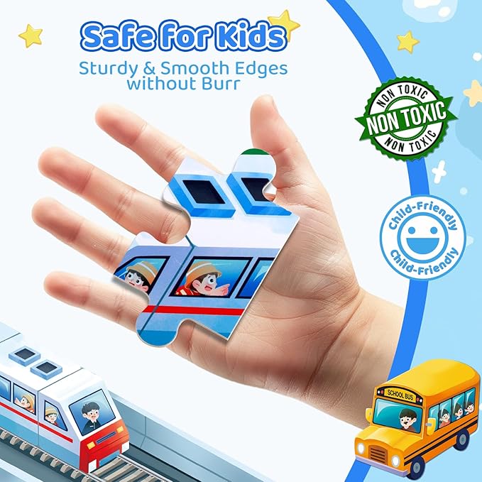 4 Pack Wooden Puzzles for Kids Ages 3-8 - City Life 24-Piece Educational Toddler Puzzles - Montessori Learning Toys for Boys Girls - Ideal Birthday Christmas Easter Gifts for Ages 3 4 5 6 7 8 Year Old