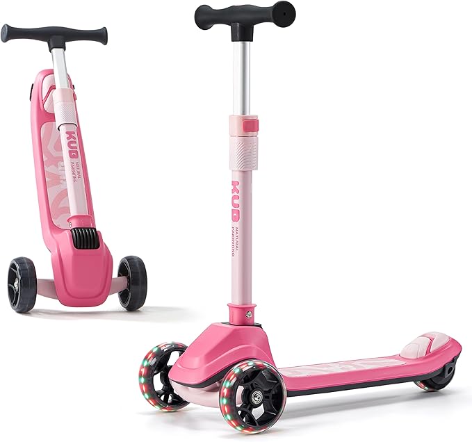 Kids Scooter, 3 LED Lighted Wheels, Any Height Adjustable Handlebar & Lean-to-Steer, Anti-Slip Deck, Easy-Fold Mechanism, Three-Wheel Scooter for Kids Ages 3-14