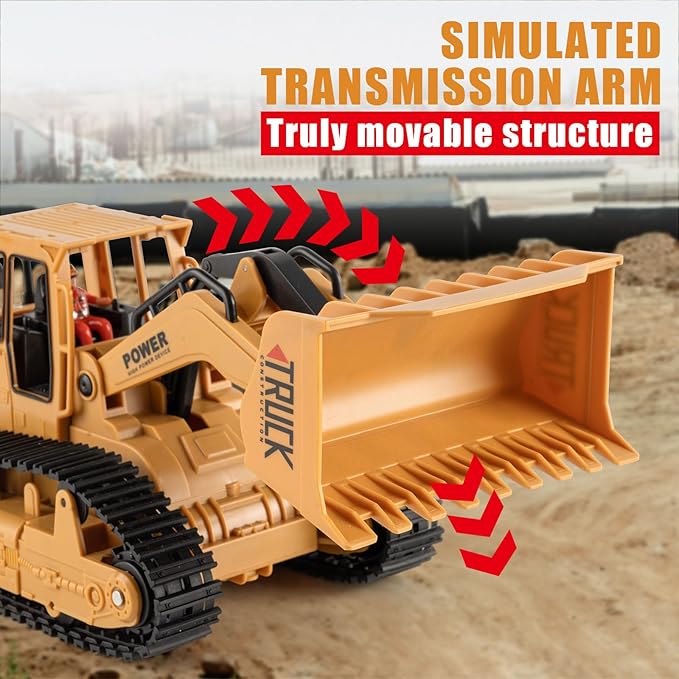 Kids-Play-Construction Bulldozer Rechargeable Engineering-Vehicle - Remote Control Bulldozer with Realistic bulldozing Shovel and Light Perfect Christmas Birthday Gift for Kids Girls Boys Ages 6-12+