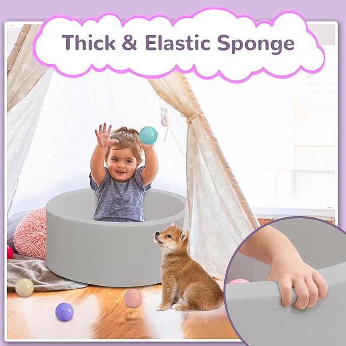 Baby Ball Pit 27.6" Soft Round Memory Foam Ball Pits NOT Included Balls Indoor Outdoor Playpen for Babies Toddlers Kids Great Gift for Girls Boys, Gray
