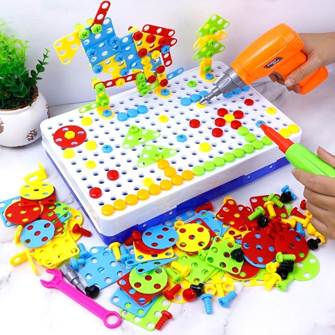 STEM Design and Drill Toy for Kids Ages 3-8, 237 Pcs Electric Drill Toy,Creative Building Toys,Magic Montessori Play Toolbox for Toddler Boys Girls Preschool,STEM Toys for 3 4 5 6 7 8 Year old