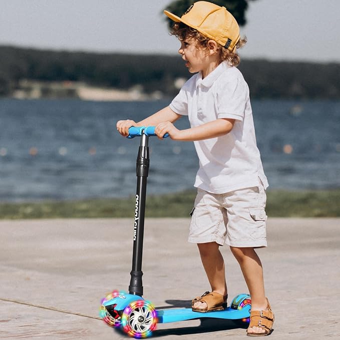 Scooters for Kids 3 Wheel Kick Scooter for Toddlers Girls & Boys, 4 Adjustable Height, Lean to Steer, Extra-Wide Deck, Light Up Wheels for Children from 3 to 14 Years Old