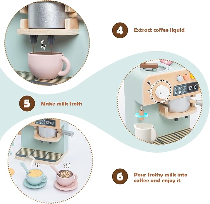 Kids Coffee Maker Playset, 23PCS Wooden Kitchen Toys, Play Kitchen Accessories for Toddler, Espresso Machine Playset, Gift for Boys and Girls 3 4 5 Years