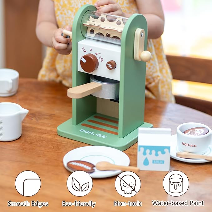 Kids Wooden Coffee Maker Toy,Coffee Machine Playset with Grinder,Play Coffee Making Routine,Stimulates Imaginative Pretend Play and Life Skills,Birthday Gift for Toddler Boy Girl,17pcs