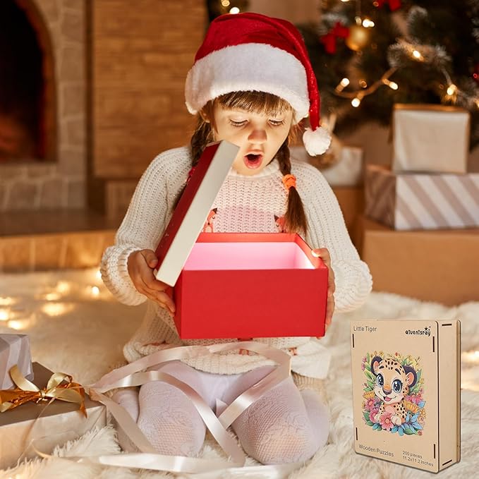 Wooden Jigsaw Puzzles-Litter Tiger,200pcs,Medium 16.8x16.8in,Wooden Puzzles for Adults,Unique Shape Animal Adult Puzzles,Irregular Wood Puzzles Best Gift for Adults and Kids Family Game