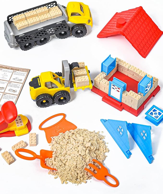 Sand Play Set,Construction Sensory Bin with Moldable Self-Sticking Play Sand for Kids, Sensory Building Toy Set for Kids Age 3+, Birthday Gift Idea
