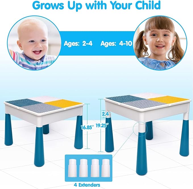 Kids Activity Table Toddlers Kids Table and Chair Set with 152Pcs Large Marble Run Building Blocks All in One Kids Play Water Tables Sand Tables, STEM Toys for Boys Girls 3 4 5 6 Year Old