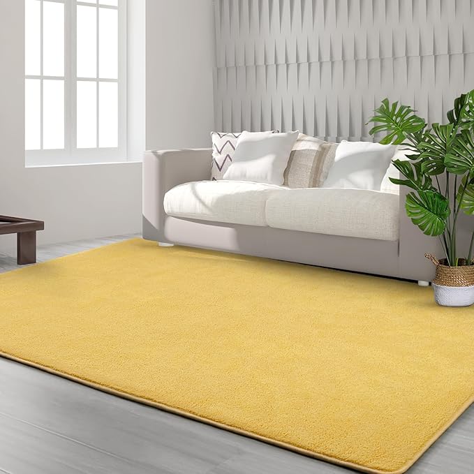 FlyDOIT Area Rugs for Bedroom Living Room, 6x9 Yellow Super Soft Comfy Thickened Memory-Foam Indoor Carpets, Modern Aesthetic Minimalist Carpet for Boys Girls Adults Apartment Nursery Home Décor