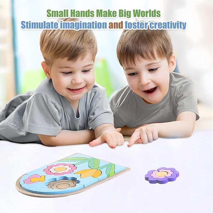 Kids Puzzles Ages 3-5, Wooden Puzzles for Toddlers 3-5, Color Shapes Puzzles for Kids Ages 4-6, Toddler Puzzles Montessori Toys for 3 Year Old, Great Gifts for 3+ Year Olds (Flowers)
