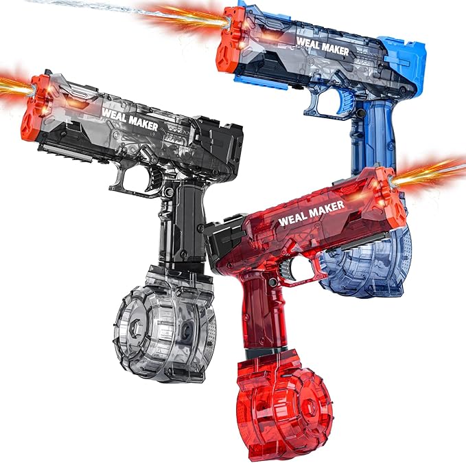 3Pack Electric Water Gun with LED Flash and USB-C Charging, IP67 Waterproof Automatic Squirt Guns 25-30 FT Range, Realistic Water Pistol for Summer Outdoor Pool Party Toys