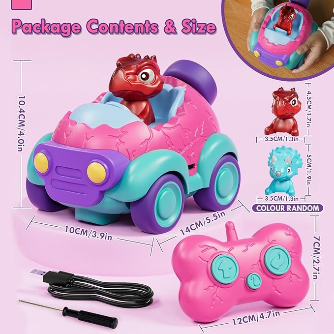 Lehoo Castle Remote Control Car for Toddlers, Toddler Girl Toys 2-3, Dinosaur Toys for Girls Ages 2-4 with Lights & Music, Toys for 2 3 4 Year Old Girls