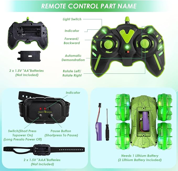 Amphibious RC Car with Lights for Kids 6-12 Year Old,2.4 GHz Remote Control Boat RC Monster Truck 4WD Vehicle Gifts,Waterproof Hand Controlled Boat 360° Rotating Water Beach Pool Toys for Boys Girls