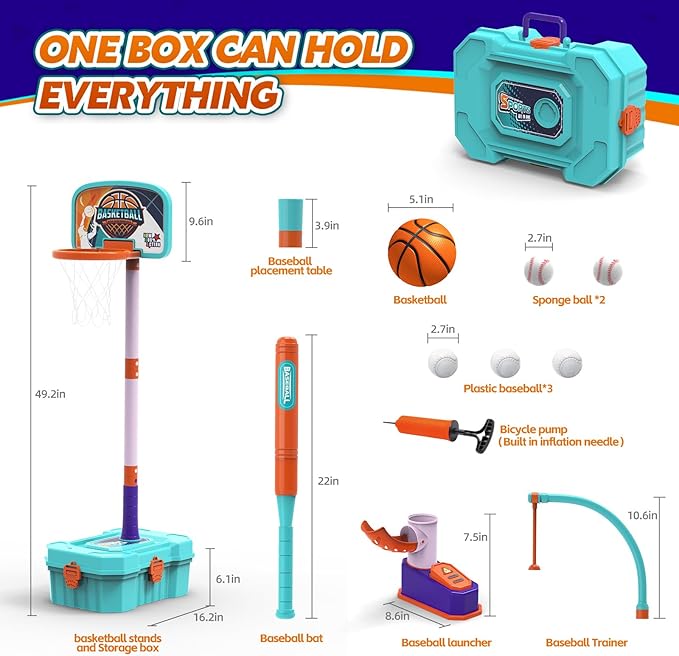Kids Basketball Hoop and T-Ball Set for Kids 3-5, 3 Adjustable Toddler Basketball Hoop Indoor Outdoor Kids Toys Birthday Gift for Boys Girls