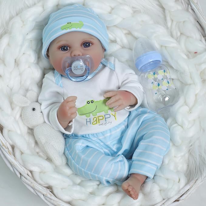 SCOM Lifelike Reborn Baby Dolls - 16 inch Realistic Baby Toddler Dolls Soft Cloth Body Vinyl Limbs, with Clothes and Doll Accessories Gifts for Kids Age 3+