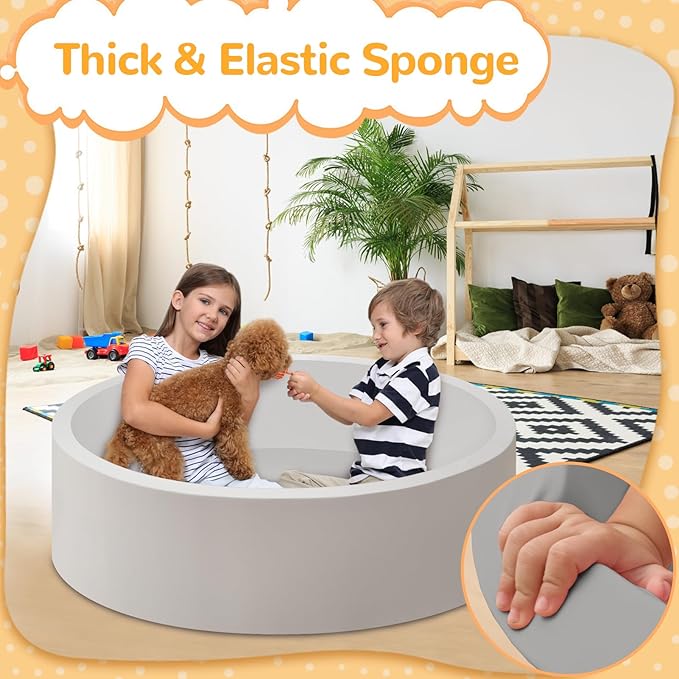 Baby Ball Pit 47.2" Soft Round Memory Foam Ball Pits NOT Included Balls Indoor Outdoor Playpen for Babies Toddlers Kids Great Gift for Girls Boys, Gray