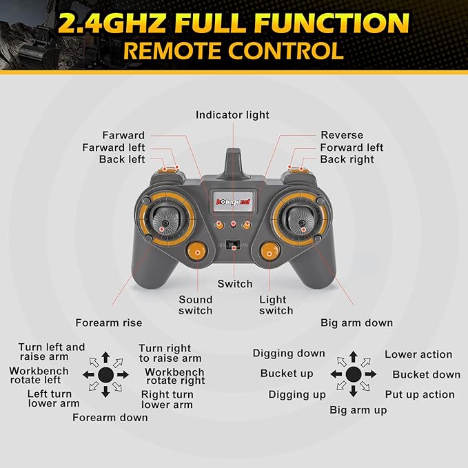 kolegend 22 Channel RC Excavator Metal Shovel Independent Arms 1/14 Scale, Professional Remote Control Construction Vehicles, Boy Toys Best Gift for 8+ Years Old Boys Adults