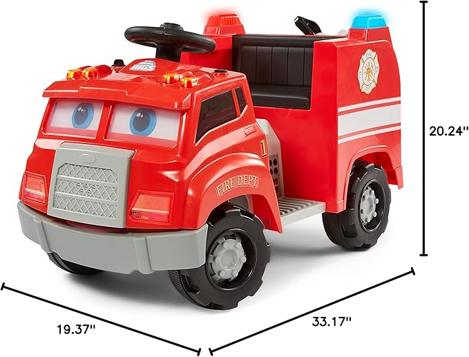 Kid Trax Real Rigs Toddler Fire Truck Interactive Ride On Toy, Kids Ages 1.5-4 Years, 6 Volt Battery and Charger, Sound Effects, Red, Large