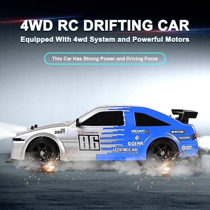 YUZ Remote Control Drift RC Car 1:16 Scale 2.4GHz Rechargeable Battery 18KM/H High Speed Racing With LED Lights Spray Drifting Tires Toy for Adults Boys Kids Gift