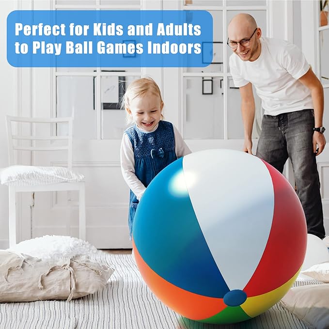 Big Beach Ball 24 Inch Diameter, Inflatable Beach Ball Bulk 1 Pack Durable and Thick Beach Balls for Pool Beach Outdoor Games & Activities
