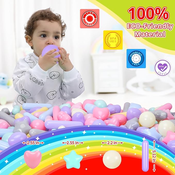 STARBOLO Ball Pit Balls for Toddlers - Macaron Ball Pit Balls Crush Proof Plastic Toy Balls for Toddlers Ball Pits, Baby Pool Water Toys,Ball Pit Play Tent,200pcs(Macaron)