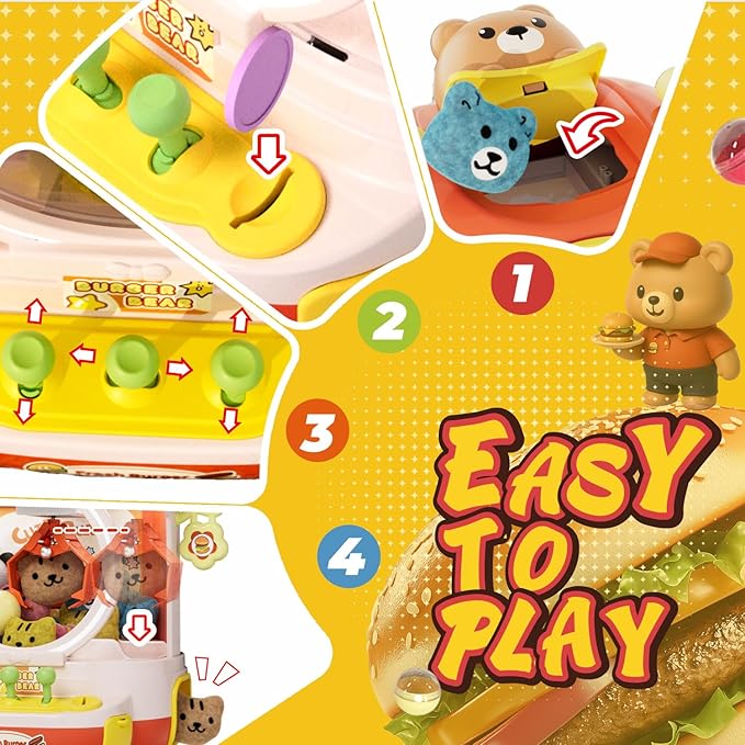 Claw Machine for Kids, Cute Vending Machine for Age 5+, Bear Fun Toy with Prizes Plush and Capsule Inside for Girls, Birthday Party Gifts Provides Hours of Fun for Kids