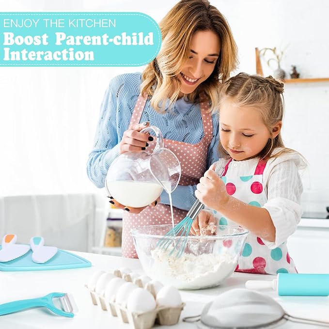 Kids Cooking Sets Real, Kids Cooking & Baking Set with Storage Case Kid Safe Knives Cutting Board Apron Cookbook Toddler Cooking Utensils, Montessori Kitchen Tools, Birthday Gifts Toys for Girls Boys