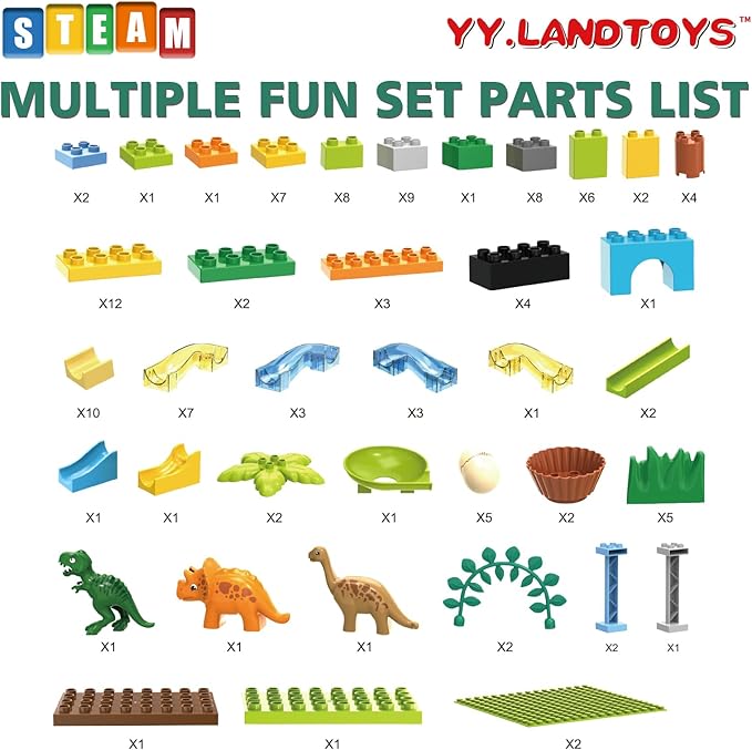 Dinosaur Marble Runs for Kids 4-8 Building Blocks/125Pcs Classic Big Blocks Compatible with LEGO DUPLOS for Age 2-5/Montessori Learning STEM Toys/Toddler Marble Maze Gift Toy for Kids Age 3,4,5,6,7,8+