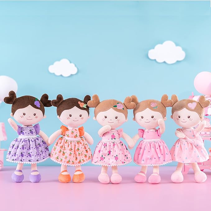 Onetoo First Baby Dolls Plush Rag Doll Soft Baby Toy Girls Sleeping Cuddle Buddy Doll Wear Pink Dress 14"