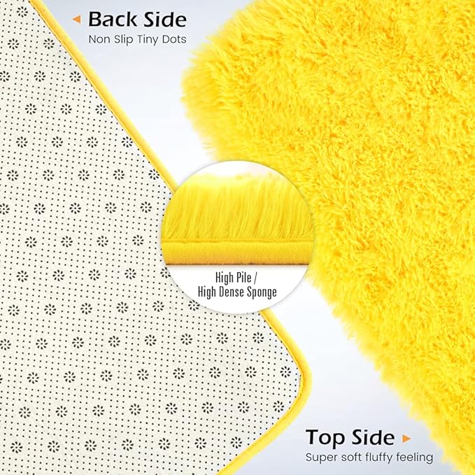 Amearea Shag Fluffy Runner Rug for Bedroom Girls Living Room, 2x6 Feet Extra Soft and Fuzzy Shaggy Rugs, Non Slip, Indoor Floor Long Carpet Mat for Boys Nursery Home Decor, Yellow