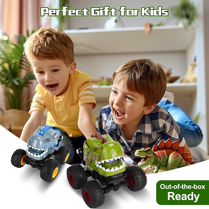 Dinosaur Remote Control Car for Boys 4-7 8-12, 50min+ Runtime RC Car with Spray, LED Light, 360° Rotating & 90° Driving, RC Monster Truck Toy for Kids Birthday