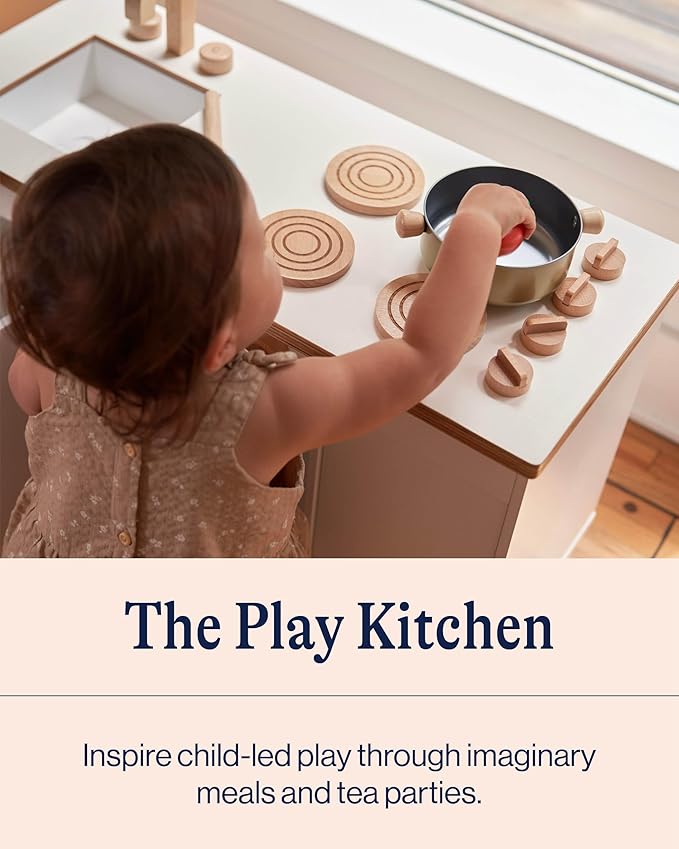 Lalo The Play Kitchen - Tool-Free Assembly, Toddler Kitchen Playset with Interactive Knobs & Doors, Safe for Kids 3+, Promotes Open-Ended Play, Wooden Play Kitchen, Made from Birch Wood - Coconut