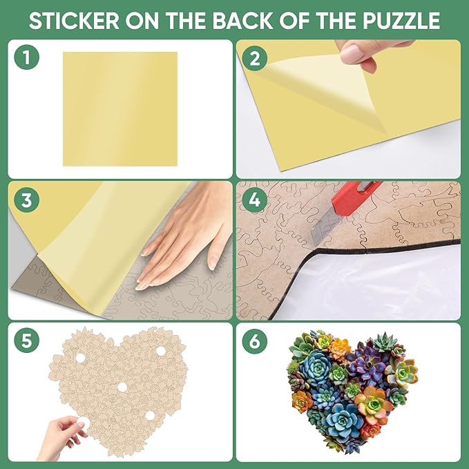 Heart Succulent Wooden Puzzles for Adults, 200 Piece Unique Shaped Wood Jigsaw Puzzles for Adults and Kids, Fun Challenging Puzzles Family Game Gift, Medium 11.7'' x 11.2''