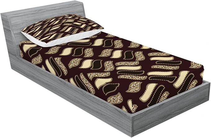 Ambesonne Brown 2 Pack Fitted Sheet & Pillow Sham Set, Cheetah Skin Pattern Savannah, 4 Pcs Bedding Decor, Package Contains 2 Twin Size Fitted Sheets & 2 Pillow Covers, Redwood Brown