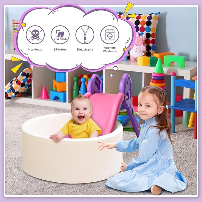 Baby Ball Pit 27.6" Soft Round Memory Foam Ball Pits NOT Included Balls Indoor Outdoor Playpen for Babies Toddlers Kids Great Gift for Girls Boys, White