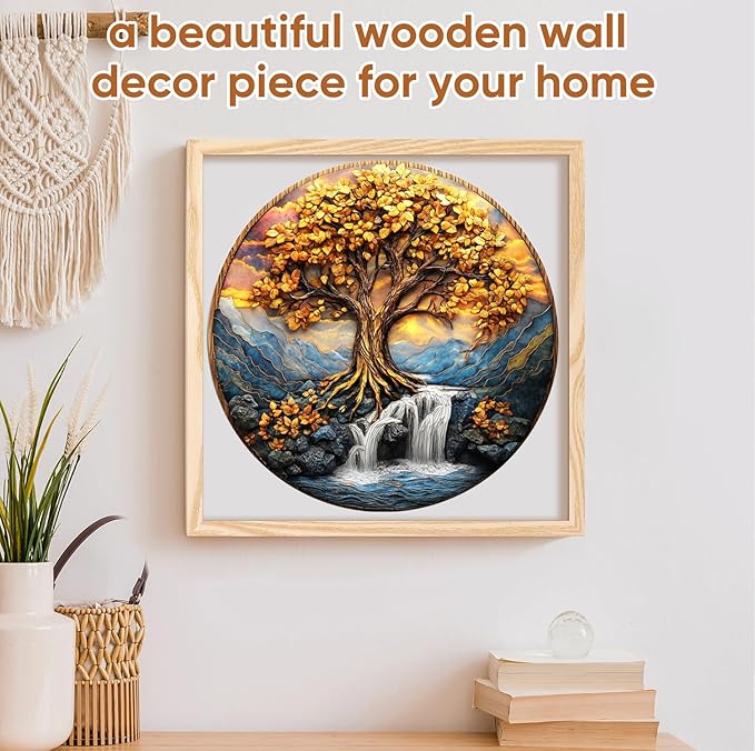 Wooden Puzzles for Adults, Tree of Life Waterfall River Wooden Jigsaw Puzzles 500pcs,16.5x16.5in, Royal, Unique Shape Adult Puzzles,Irregular Creative for Adults and Kids Family Game
