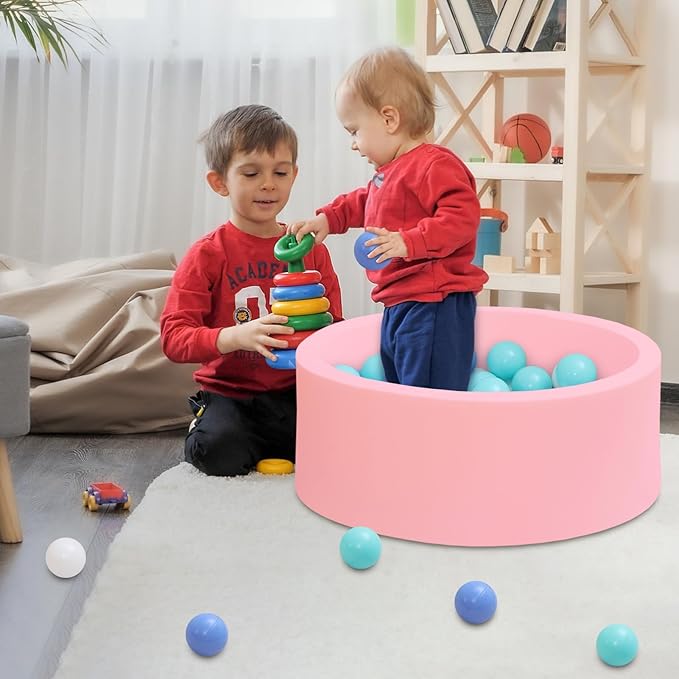 Baby Ball Pit 27.6" Soft Round Memory Foam Ball Pits NOT Included Balls Indoor Outdoor Playpen for Babies Toddlers Kids Great Gift for Girls Boys, Pink