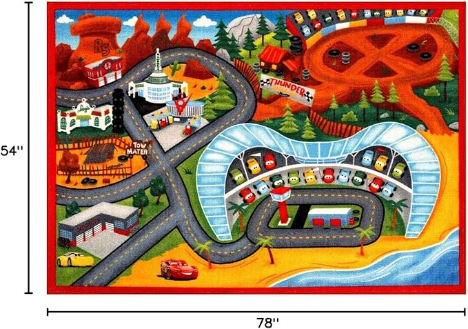 Gertmenian Disney Pixar Indoor Area Rug - 4x6 Large, Non-Slip, Ideal for Children in Bedroom, Game Room, Classroom, Nursery, or Play Area - Cars 3, Red, 31130