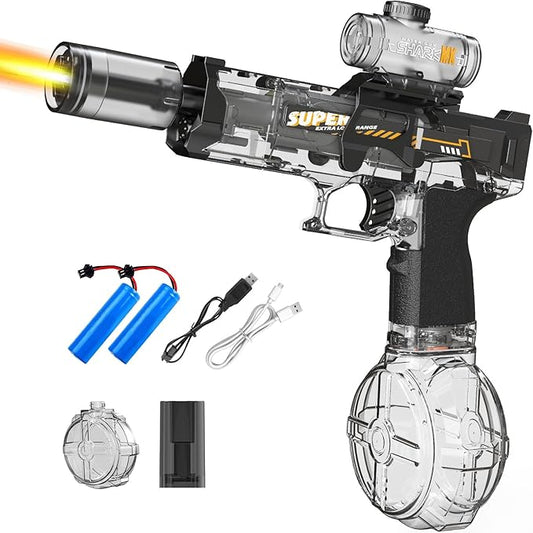 Electric Water Gun,Squirt Gun with Muzzle Lights,Auto Water Gun Blaster Long Range 23-32 FT,Outdoor Party Beach Water Shooting Game Toy with 2 Batteries,Ideal Summer Watergun Gift for Kids & Adults.