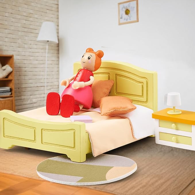 Giant bean 27pcs Green Wooden Plastic Dollhouse Furniture, Modern Living Room Bedroom Set, Dollhouse Accessories Pretend Play Furniture Toys for Boys Girls Kids & Toddlers 3+