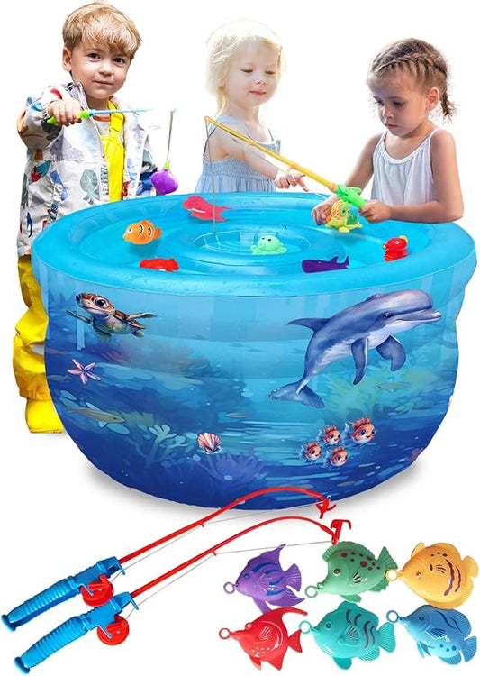 SplashEZ Baby Water Table, Kids Outdoor Water Table, Toddler Outside Inflatable Activity Playset with Fishing Game Pole & Toys for Toddlers, Splash Pond for Summer, 9 Piece Outdoor Toy Set