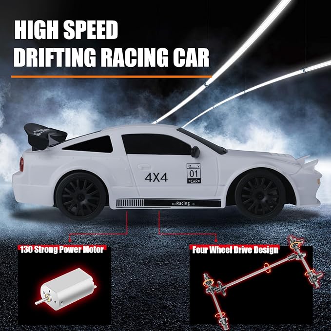 Mini RC Drift Car with Full Proportional Throttle, 1:24 Remote Control Car 4WD Drift GT-RX7 RC Cars Vehicle High-Speed Racing RC Drifting Cars Gifts Toy for Boys Kids (White)