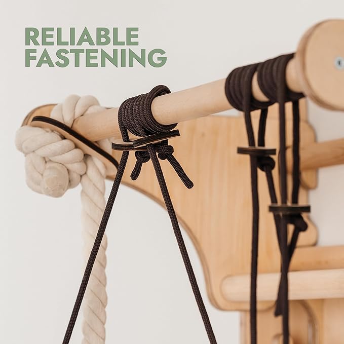 6-in-1 Indoor Playground for Kids – Wooden Swedish Wall, Climbing Ladder, Slide, Swing, Gymnastics Rings, Rock Climbing Wall – Jungle Gym Play Set for Ages 2-12