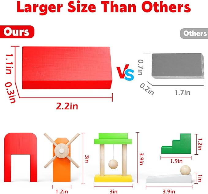 PEBIRA Large Dominoes for Kids, Wooden Dominos Set Include 200 PCS Colorful Domino Blocks, 11 Add-on Tricks and 1 Storage Bag, Bulk Building Dominoes, Kits Gift for Boys Girls Adult