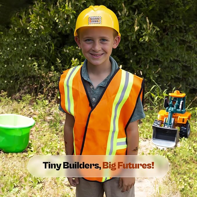 Funny Party Hats - Construction Worker Costume for Kids, Includes Construction Hat and Vest