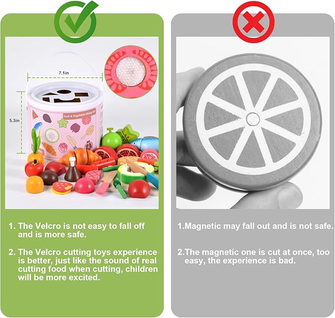 WHOHOLL Wooden Play Food Toys for Kids Kitchen Playset, Play Kitchen Accessories with Apron Pretend Cutting Food Montessori Toys for 3+ Year Old Girls and Boys