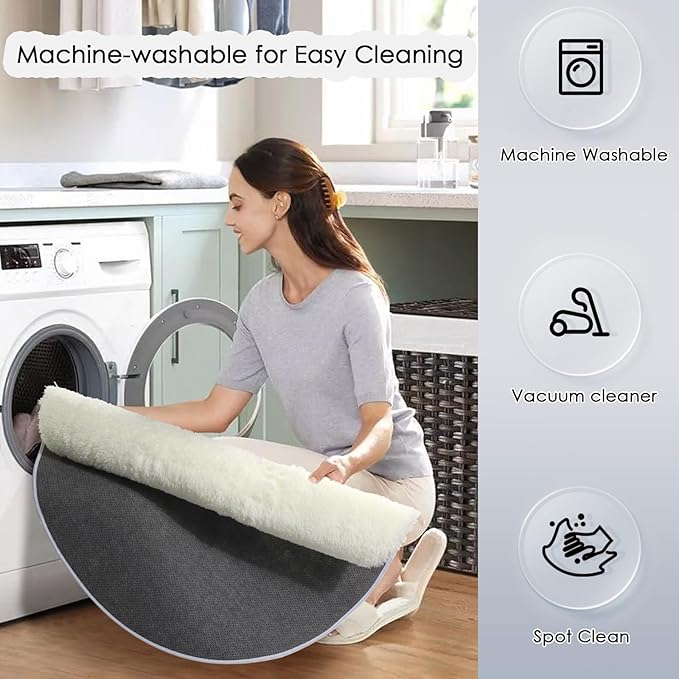Amdrebio Ivory White Round Rug 4Ft for Kids Bedroom Aesthetic, Washable Fluffy Fuzzy Circle Area Rugs for Living Room, Circular Plush Soft Shaggy Cream Carpet for Baby Nursery Dorm Teen Girls Boys