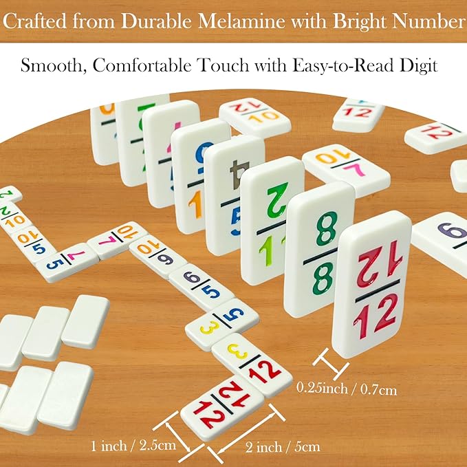 2-6 Players Mexican Train Dominoes Set with Numbers, 6 Wooden Racks, 91 Tiles, Portable Case, Dominos Set for Adults, Board Games for Adults, Valentines Day Gifts for Him Her Men Women Mom Dad